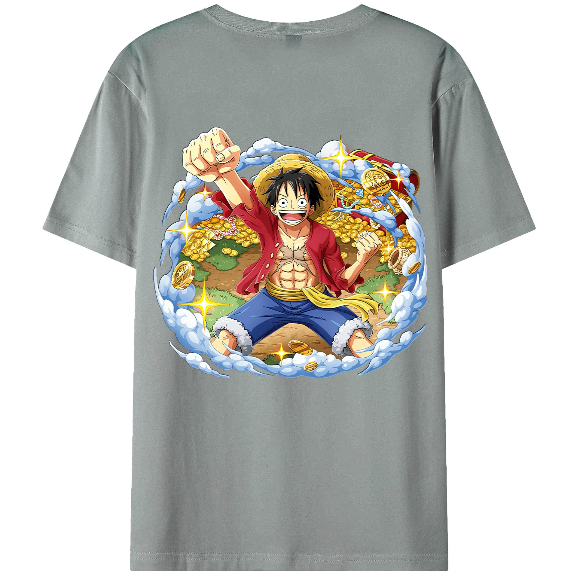 ワンピース モンキー・D・ルフィ ONE PIECE Monkey D. Luffy 綿100％ メンズ半袖Tシャツ（バックプリント） 通気性